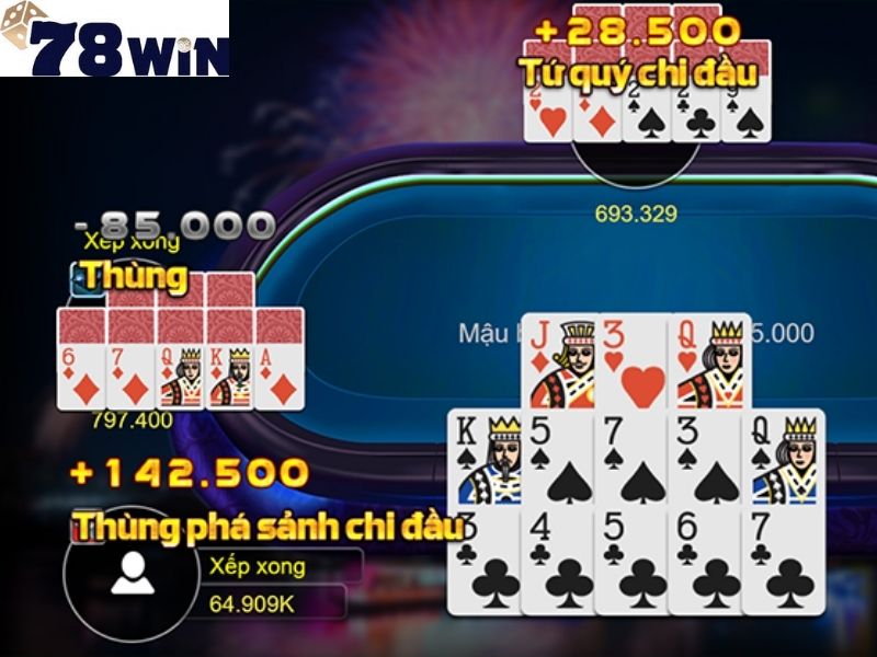 Thùng Phá Sảnh là chuỗi 5 lá bài liên tiếp nhau và cùng chất như trong ảnh